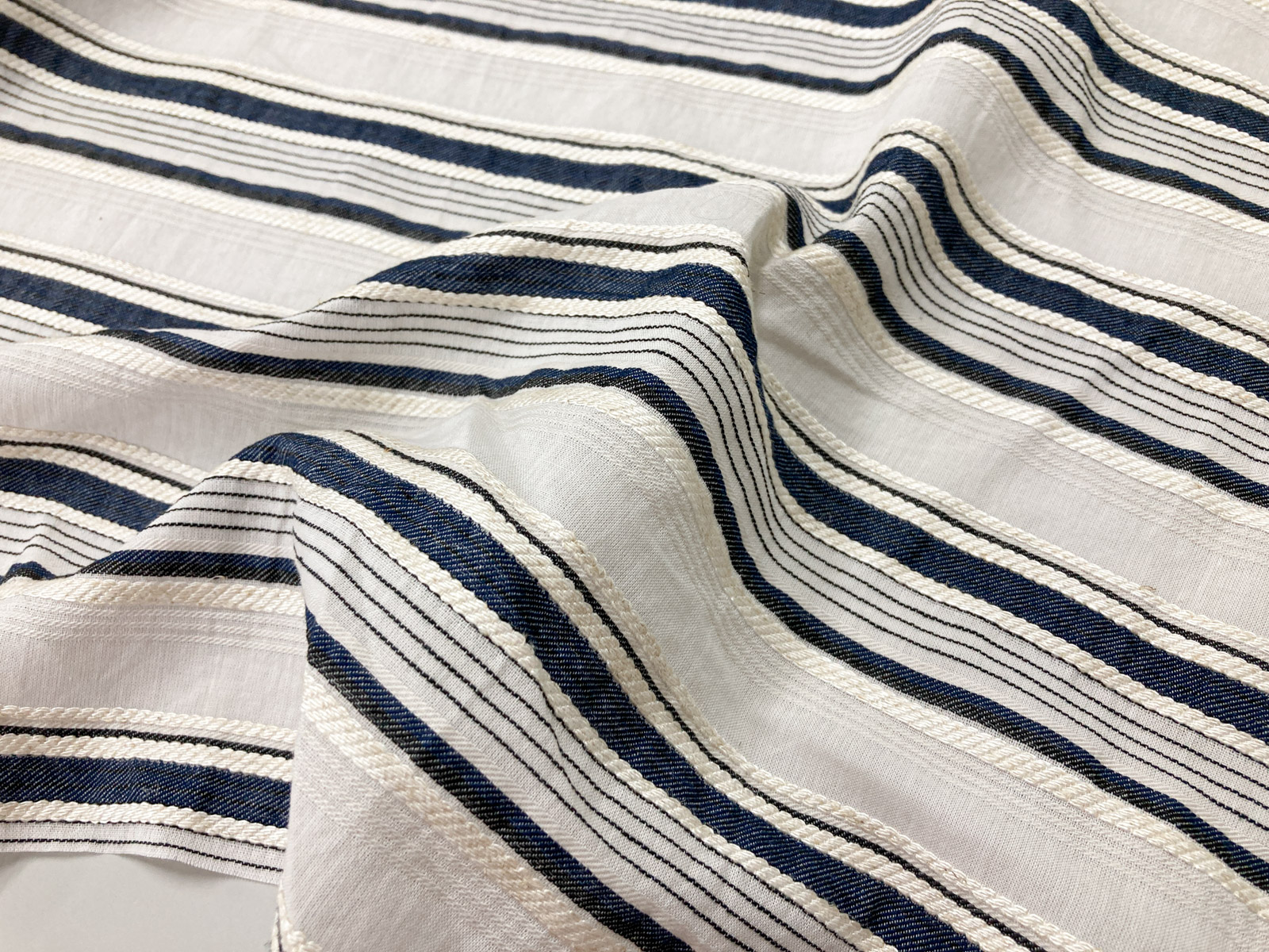 KYC673-W [ D/#1 ]Yarn Dyed Cotton Rayon Linen Multi Border Stripe Dobby