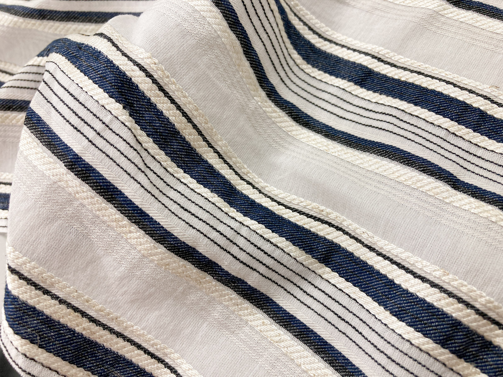KYC673-W [ D/#1 ]Yarn Dyed Cotton Rayon Linen Multi Border Stripe Dobby