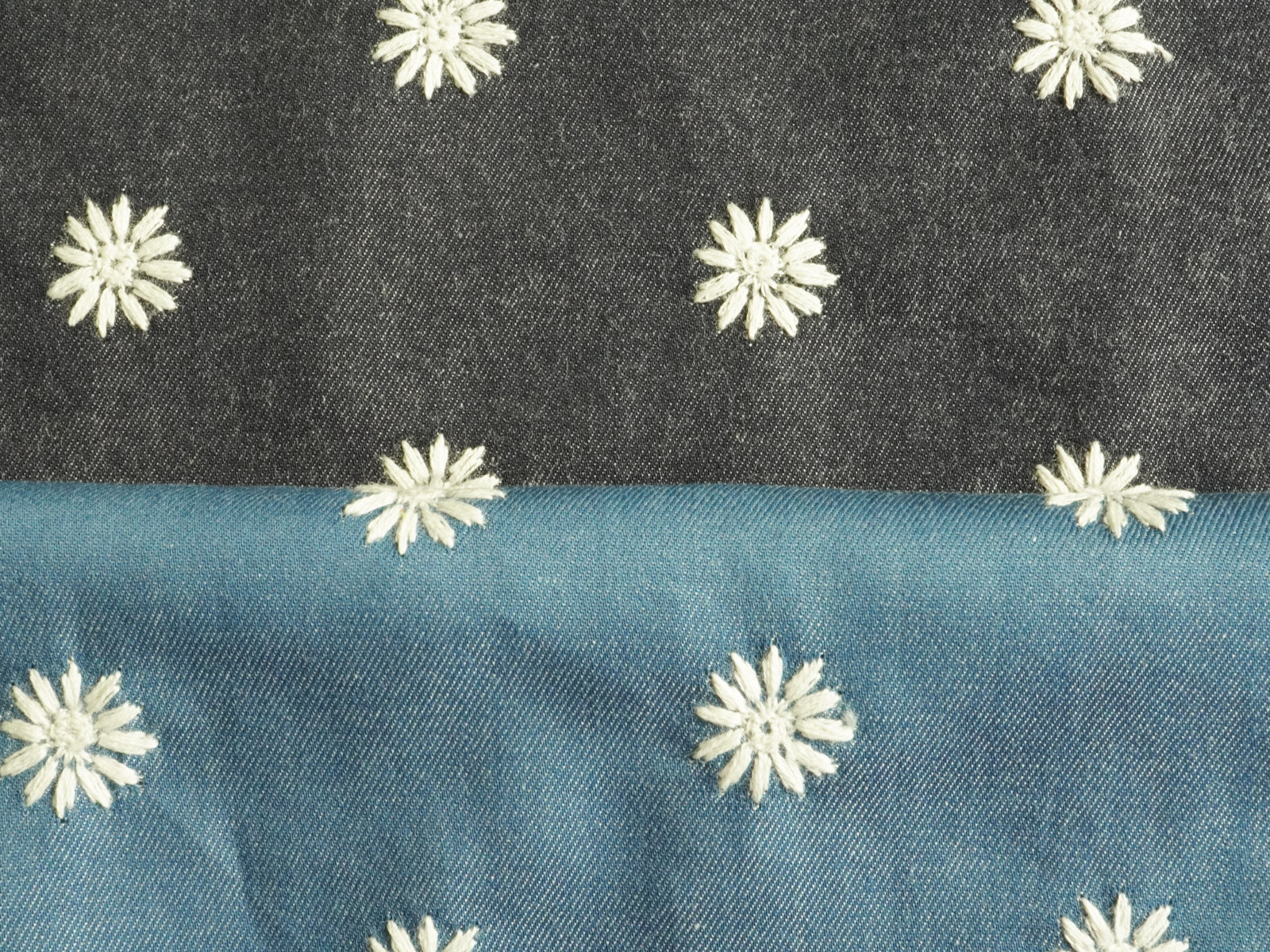 KCL780-W [ D/#250 ]Embroidered Dyed Cotton 4oz. Not Easy to Fade Light Twill Denim